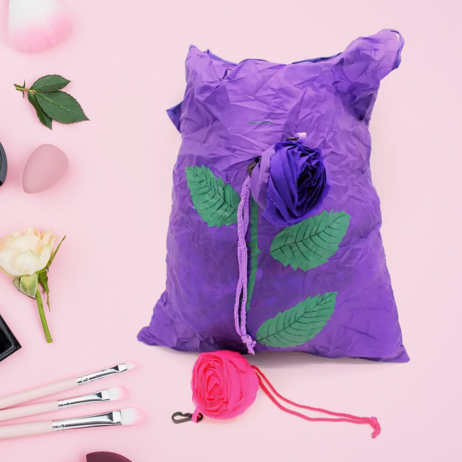 Foldable Nylon Shopping Bag (Rose Design): Reusable, Eco-Friendly (1 Pc) - Shivani Jaswal Foldable Nylon Shopping Bag (Rose Design): Reusable, Eco-Friendly (1 Pc)