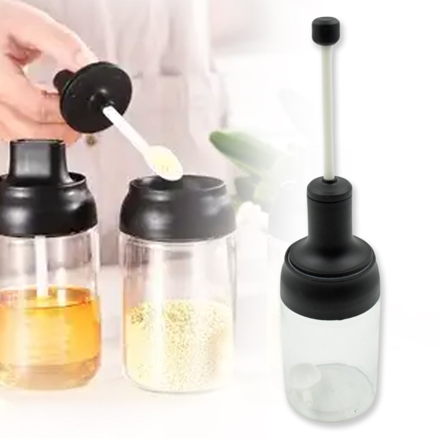 All-in-One Seasoning Jar: Heat-Resistant Glass with Spoon (1 Pc) - Shivani Jaswal All-in-One Seasoning Jar: Heat-Resistant Glass with Spoon (1 Pc)