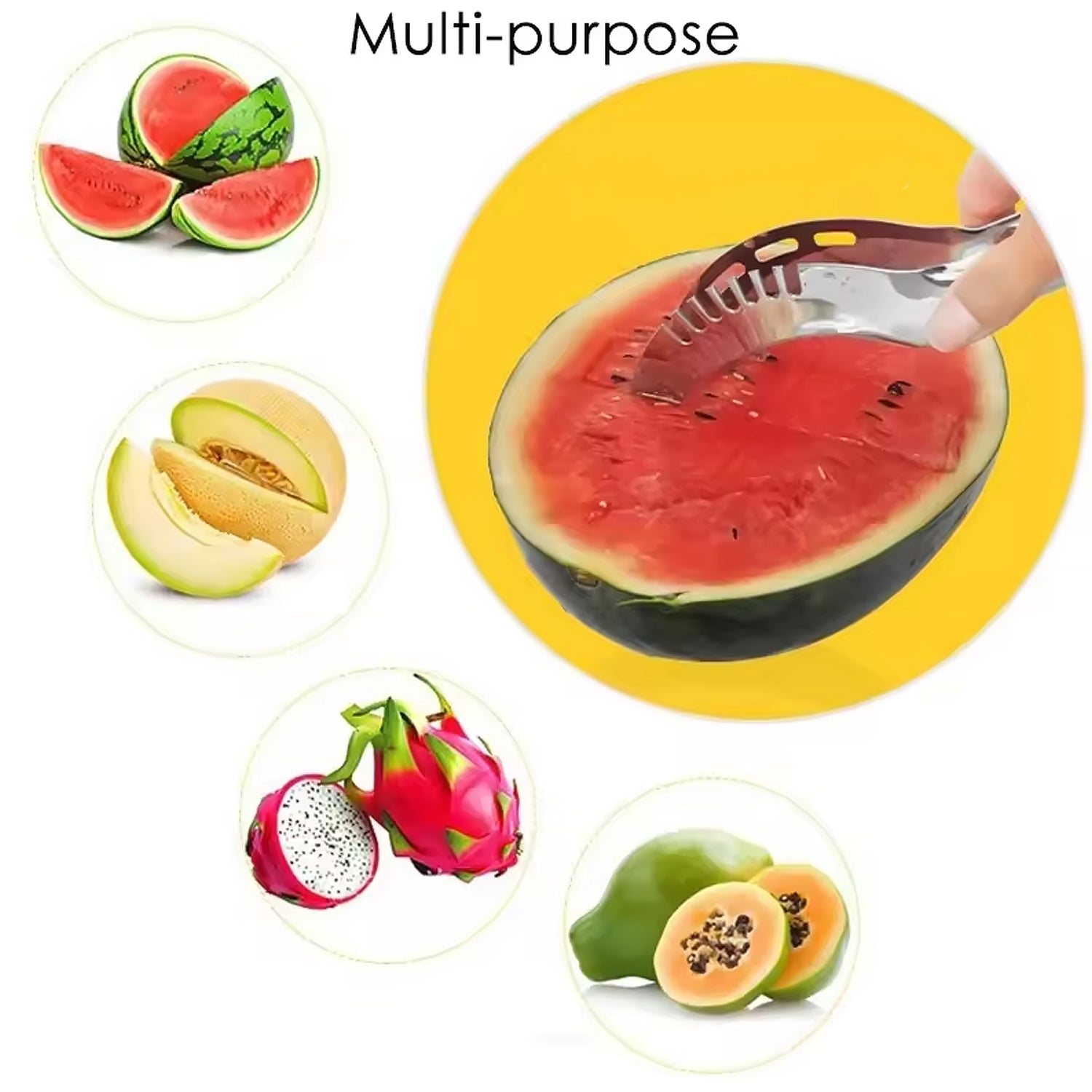 3in1 Stainless Steel Watermelon Cantaloupe Slicer Knife, Corer Fruit, Vegetable Tools Kitchen (1 Pc) - Shivani Jaswal 3in1 Stainless Steel Watermelon Cantaloupe Slicer Knife, Corer Fruit, Vegetable Tools Kitchen (1 Pc)