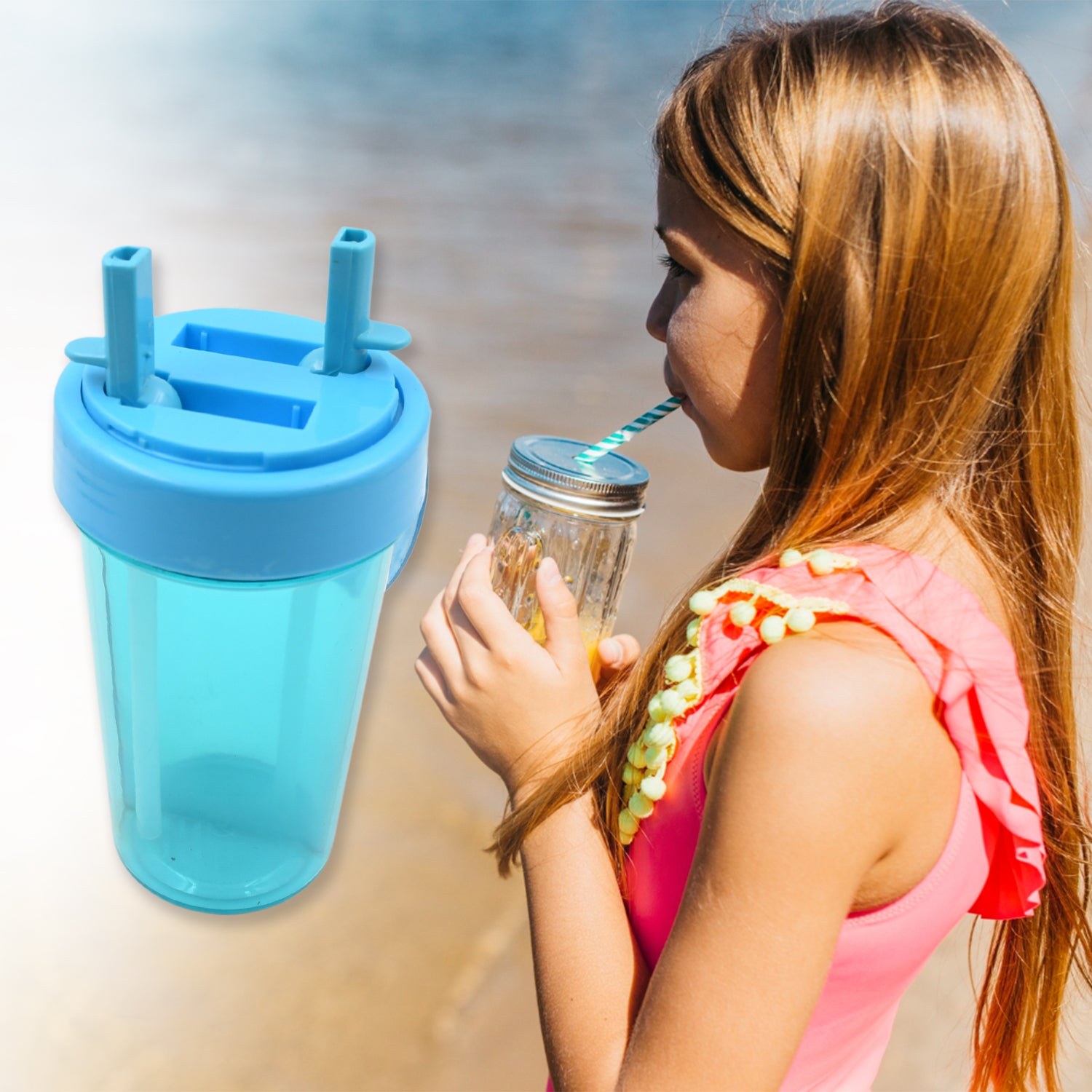 2 Drinks in 1 Cup Water Bottle, Stable Sturdy Dual Use Bottle 2 Straws for Shopping Travel for Outdoor Activities (1 Pc) - Shivani Jaswal 2 Drinks in 1 Cup Water Bottle, Stable Sturdy Dual Use Bottle 2 Straws for Shopping Travel for Outdoor Activities (1 Pc)