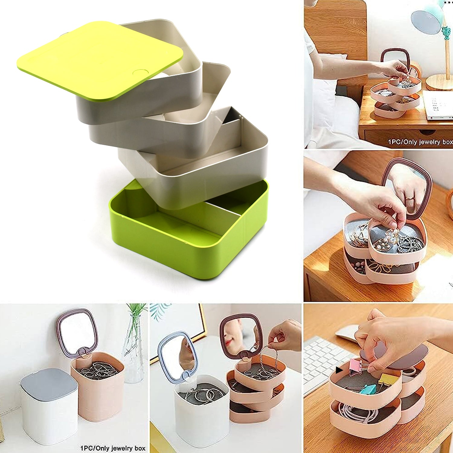 4 Layers Jewelry Box, 360 Degree Rotating Jewelry Box, Jewelry and Earring Organizer Box, Accessory Storage Box - Shivani Jaswal 4 Layers Jewelry Box, 360 Degree Rotating Jewelry Box, Jewelry and Earring Organizer Box, Accessory Storage Box