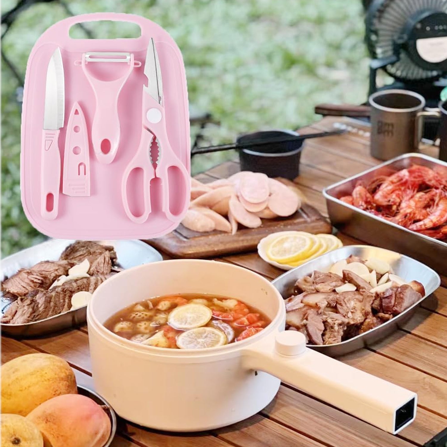 Mini Travel Cutting Board Set, 4 Pcs Portable Mini Camping Plastic Cutting Board & Knife, Fruits & Vegetable Peeler Scissors, Kitchen Knives Set, for travel, picnic, camping, outdoor, park (4 Pc Set) - Shivani Jaswal Mini Travel Cutting Board Set, 4 Pcs Portable Mini Camping Plastic Cutting Board & Knife, Fruits & Vegetable Peeler Scissors, Kitchen Knives Set, for travel, picnic, camping, outdoor, park (4 Pc Set)
