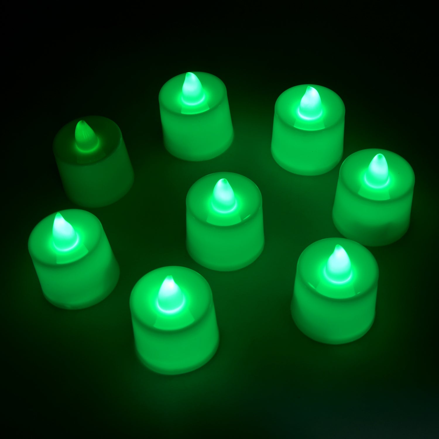 GREEN FLAMELESS LED TEALIGHTS, SMOKELESS PLASTIC DECORATIVE CANDLES - LED TEA LIGHT CANDLE FOR HOME DECORATION (PACK OF 8) - Shivani Jaswal GREEN FLAMELESS LED TEALIGHTS, SMOKELESS PLASTIC DECORATIVE CANDLES - LED TEA LIGHT CANDLE FOR HOME DECORATION (PACK OF 8)
