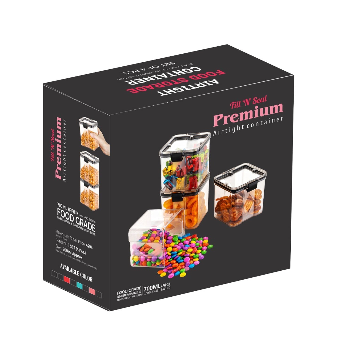 4Pc Square Container 700Ml Used For Storing Types Of Food Stuffs And Items. - Shivani Jaswal 4Pc Square Container 700Ml Used For Storing Types Of Food Stuffs And Items.