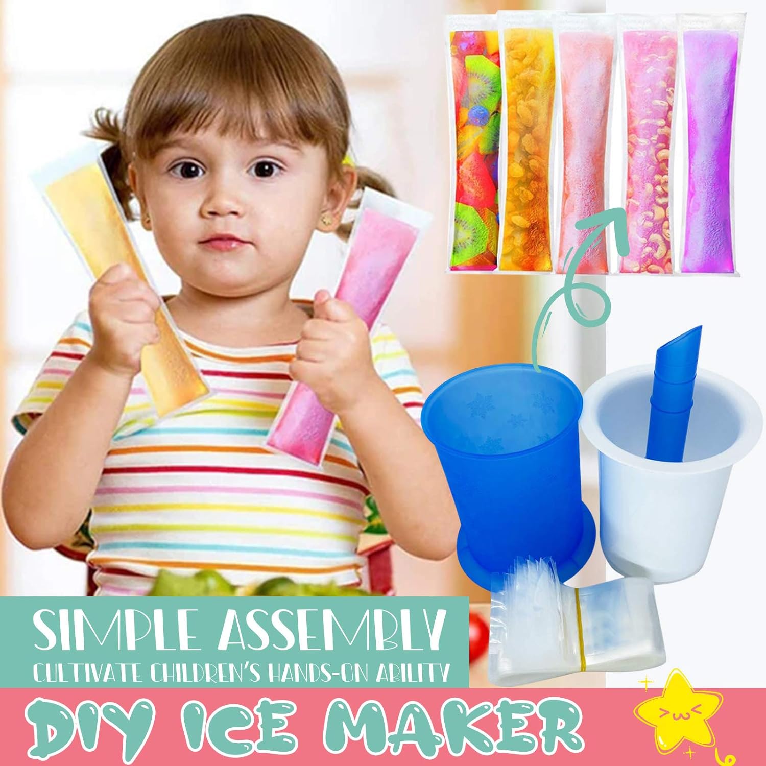 DIY Manual Popsicle Maker – Reusable Ice Cream Mold (Approx 20 Pcs Packing Bag) - Shivani Jaswal DIY Manual Popsicle Maker – Reusable Ice Cream Mold (Approx 20 Pcs Packing Bag)