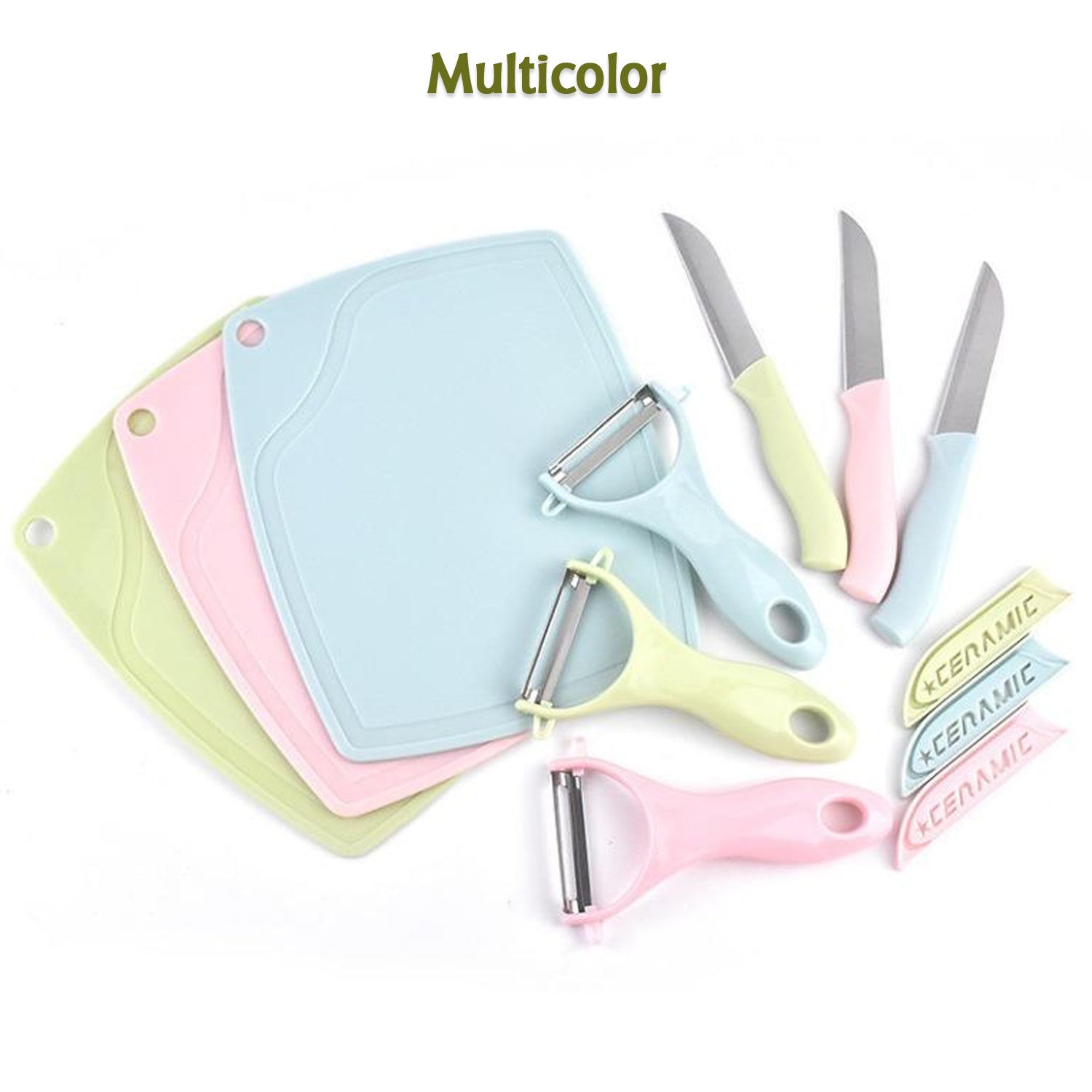 Plastic Kitchen Peeler - Green & Classic Stainless Steel 3-Piece Knife Set Combo - Shivani Jaswal Plastic Kitchen Peeler - Green & Classic Stainless Steel 3-Piece Knife Set Combo