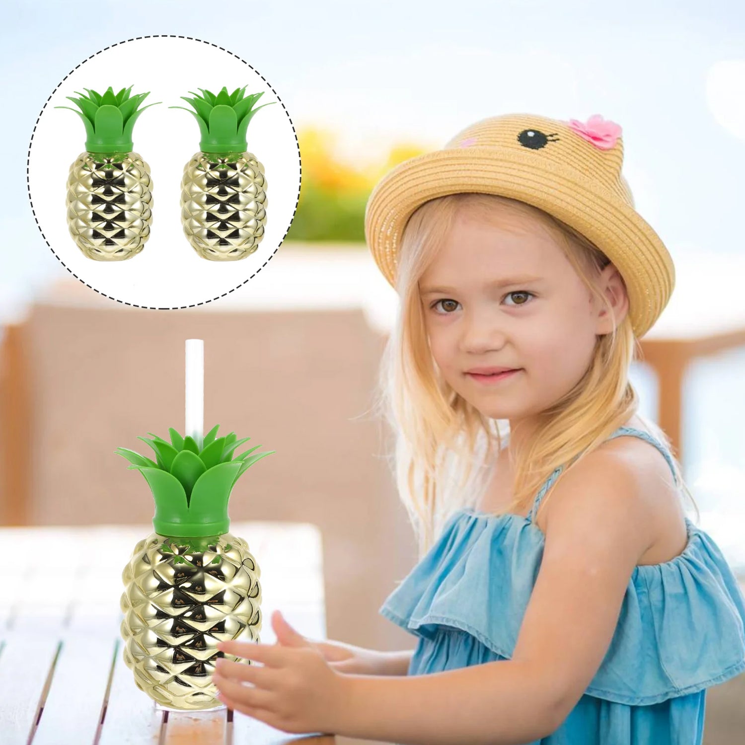 Plastic Pineapple Cups with Straw (1 Pc) - Party Favors, Hawaiian, Beach - Shivani Jaswal Plastic Pineapple Cups with Straw (1 Pc) - Party Favors, Hawaiian, Beach