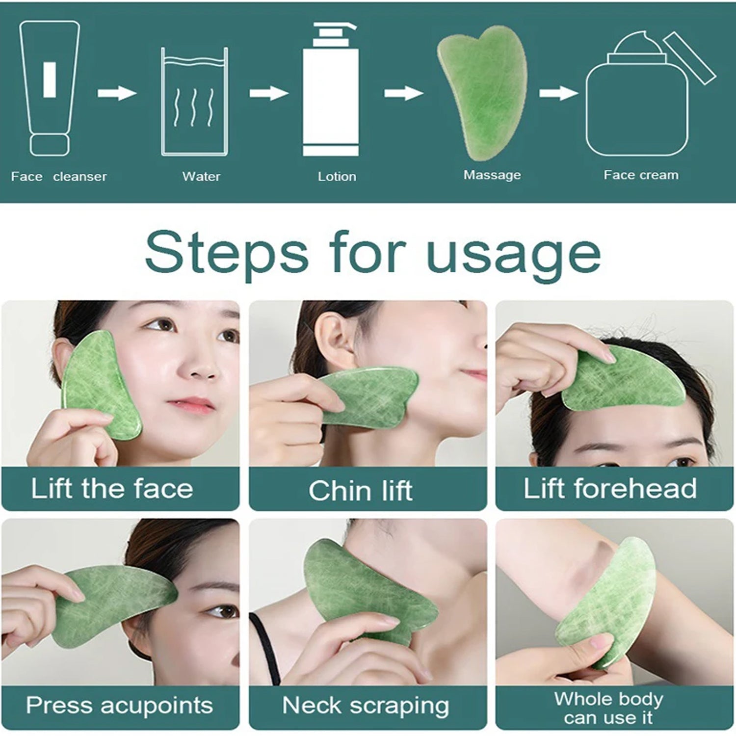 Jade Roller & Gua Sha Set – Natural Face Massager for Anti-Aging, Glowing Skin & Face Shaping (1 Pc) - Shivani Jaswal Jade Roller & Gua Sha Set – Natural Face Massager for Anti-Aging, Glowing Skin & Face Shaping (1 Pc)