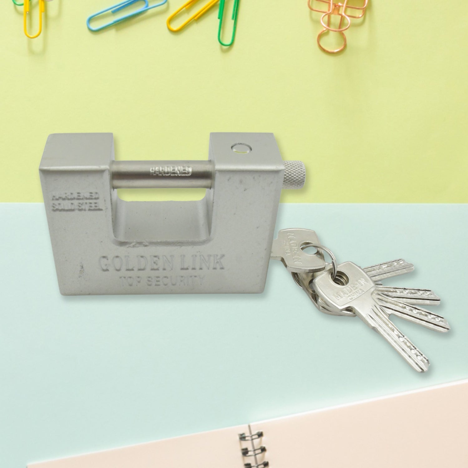 94mm Stainless Steel Padlock: Rectangular, Hardened Steel, 5 Keys - Shivani Jaswal 94mm Stainless Steel Padlock: Rectangular, Hardened Steel, 5 Keys