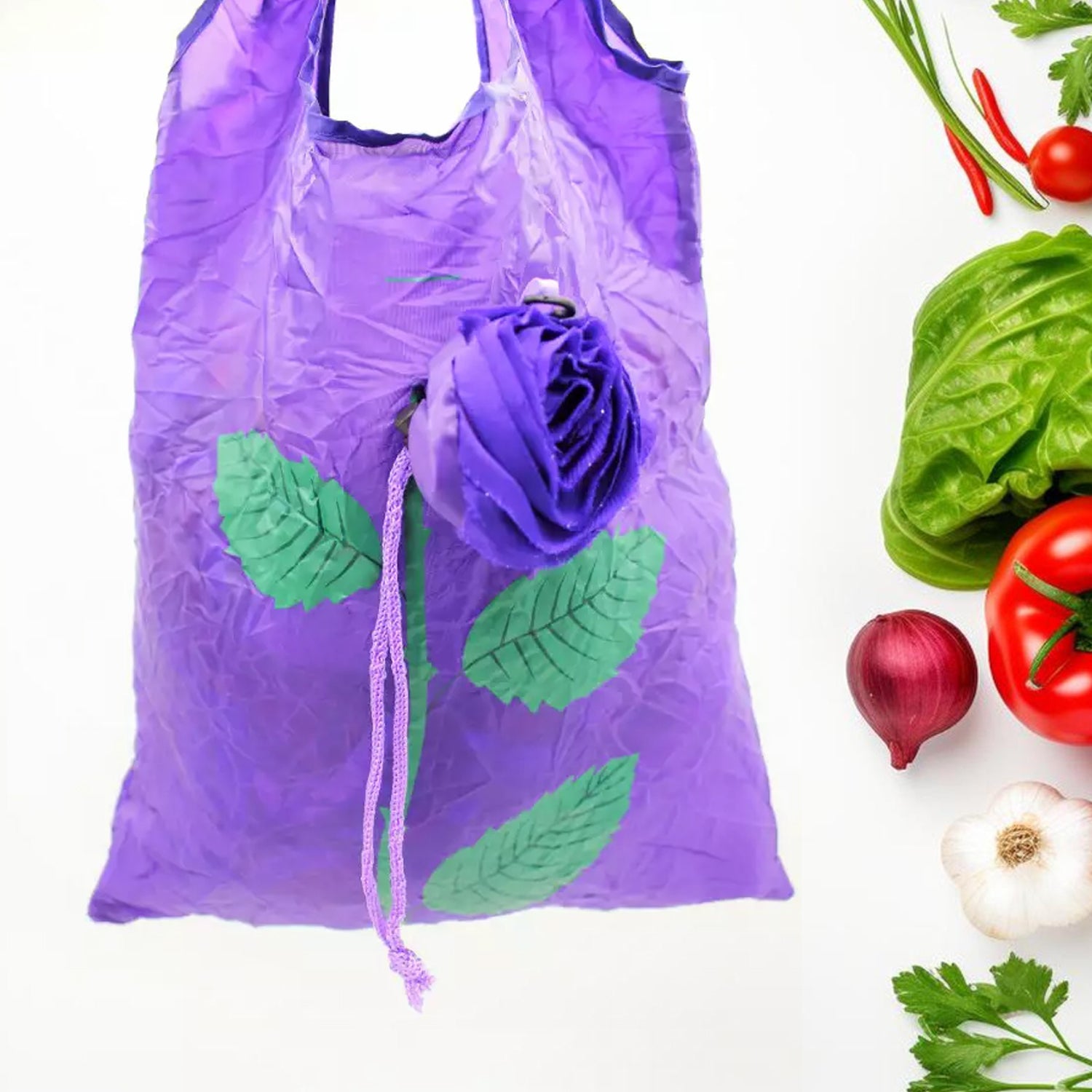 Foldable Nylon Shopping Bag (Rose Design): Reusable, Eco-Friendly (1 Pc) - Shivani Jaswal Foldable Nylon Shopping Bag (Rose Design): Reusable, Eco-Friendly (1 Pc)