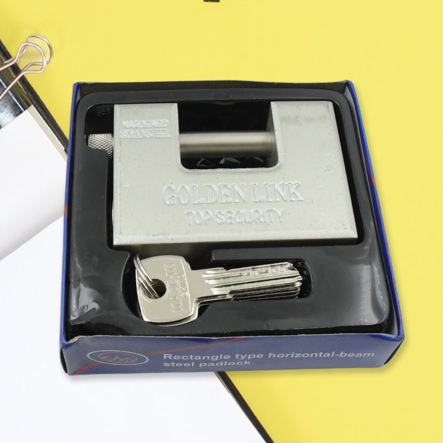94mm Stainless Steel Padlock: Rectangular, Hardened Steel, 5 Keys - Shivani Jaswal 94mm Stainless Steel Padlock: Rectangular, Hardened Steel, 5 Keys