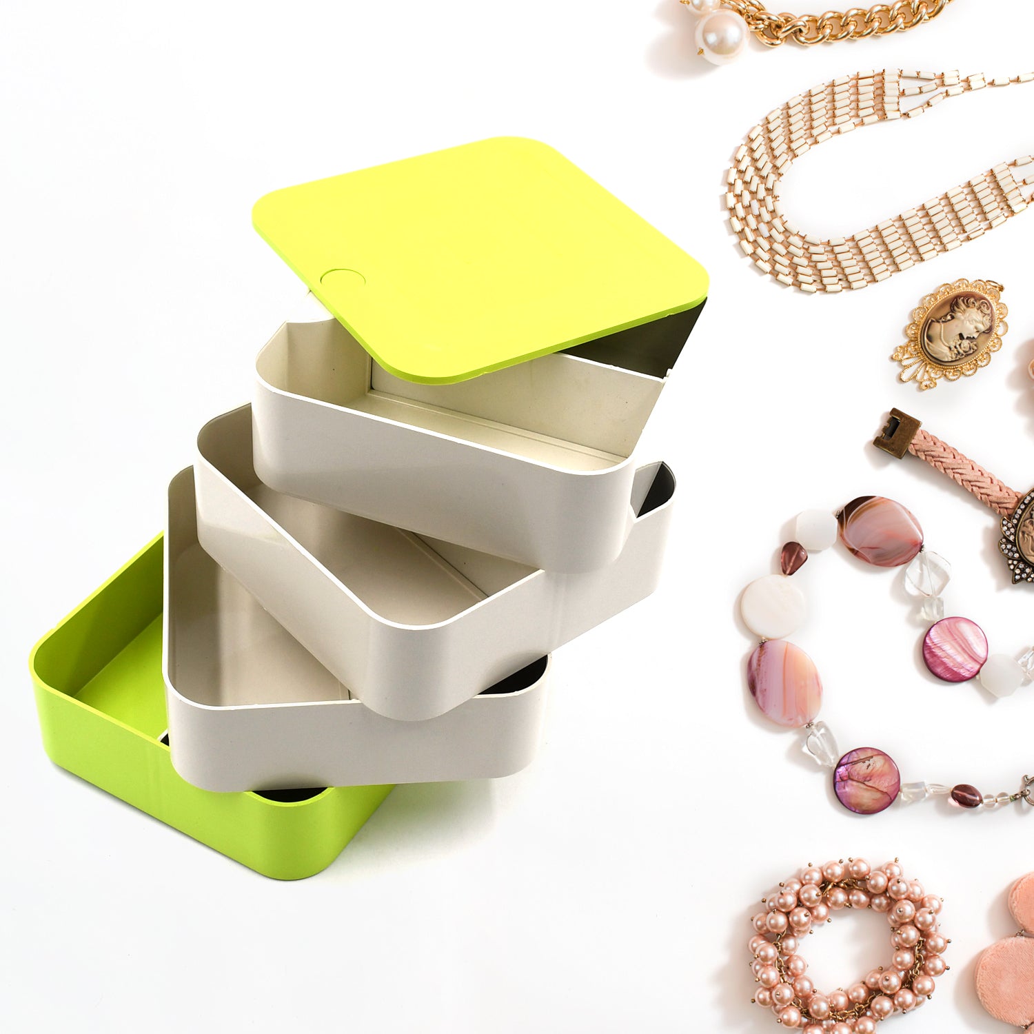 4 Layers Jewelry Box, 360 Degree Rotating Jewelry Box, Jewelry and Earring Organizer Box, Accessory Storage Box - Shivani Jaswal 4 Layers Jewelry Box, 360 Degree Rotating Jewelry Box, Jewelry and Earring Organizer Box, Accessory Storage Box