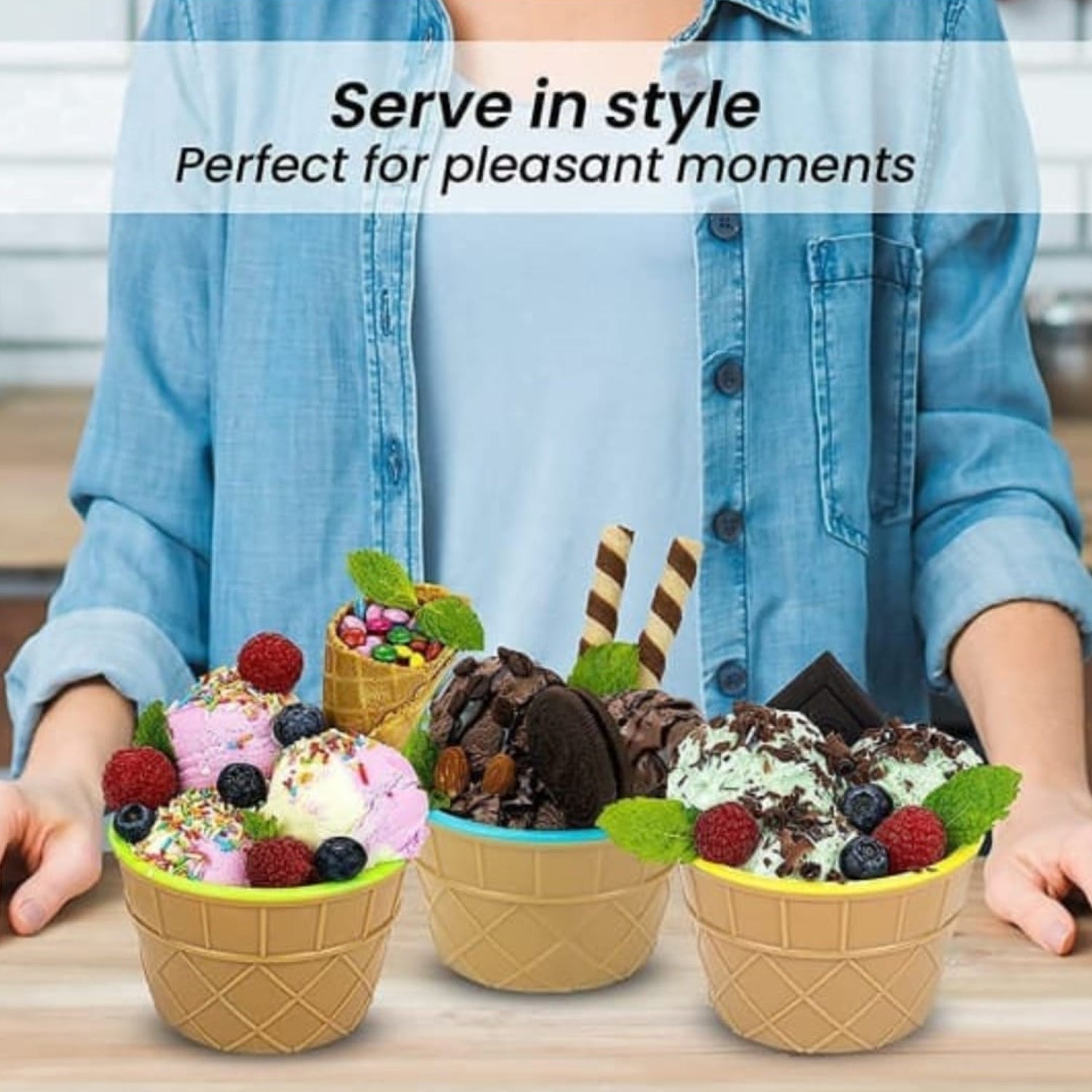 Premium Ice Cream Waffle Spoon Bowl Set (6-Piece , Color Box) - Shivani Jaswal Premium Ice Cream Waffle Spoon Bowl Set (6-Piece , Color Box)