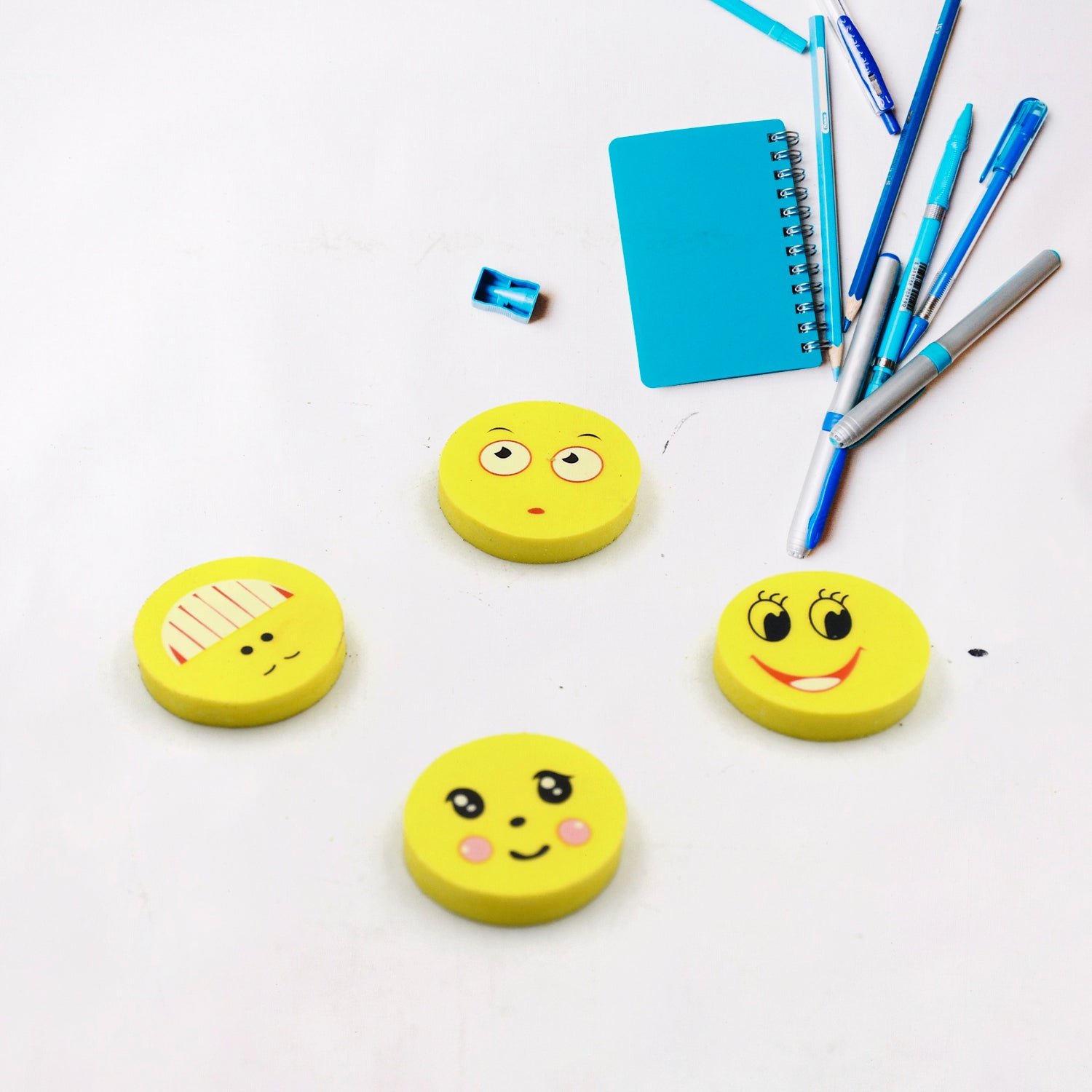 Cute Smile Emoji Eraser Set – Perfect for Kids (4pc Set) - Shivani Jaswal Cute Smile Emoji Eraser Set – Perfect for Kids (4pc Set)