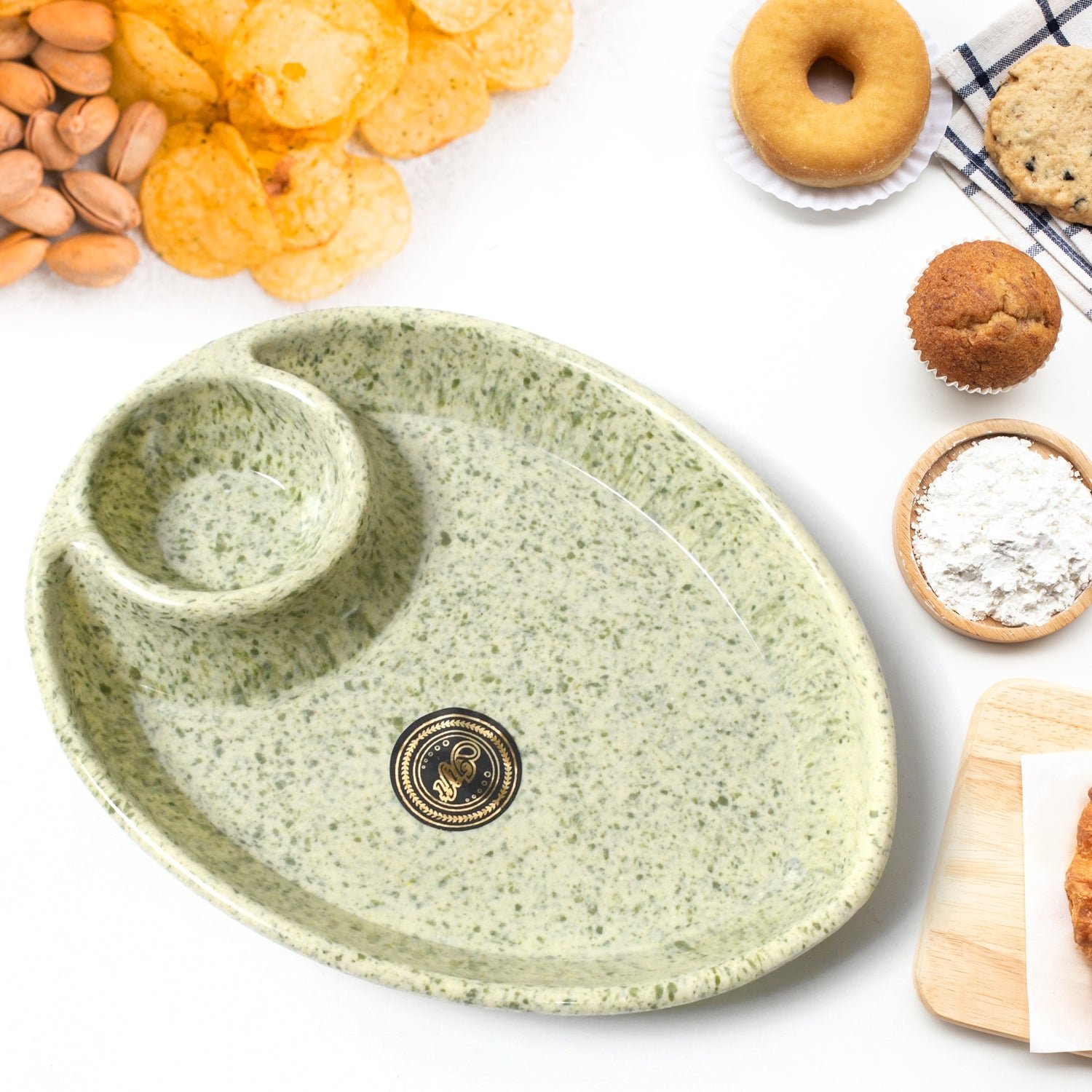 Ceramic Tea/Coffee Cup Set - Alpino 3-Piece with 2-Compartment Serving Platter (BPA-Free) - Shivani Jaswal Ceramic Tea/Coffee Cup Set - Alpino 3-Piece with 2-Compartment Serving Platter (BPA-Free)