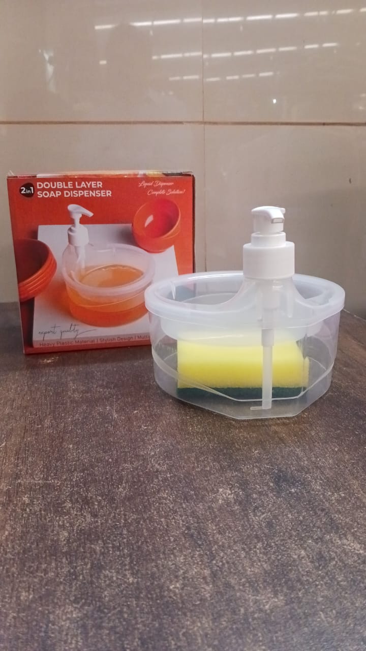 2-in-1 Double Layer Liquid Soap Dispenser with Pump & Sponge – Practical Kitchen & Hotel Sink Soap Pump Bottle (Rectangle) - Shivani Jaswal 2-in-1 Double Layer Liquid Soap Dispenser with Pump & Sponge – Practical Kitchen & Hotel Sink Soap Pump Bottle (Rectangle)