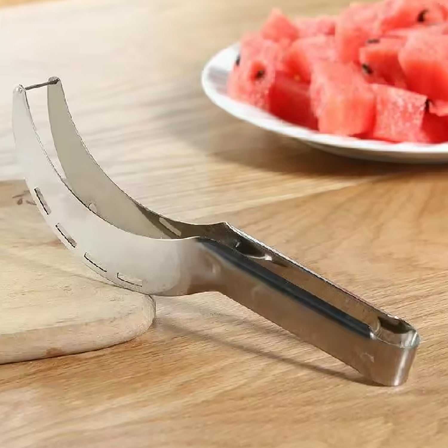 3in1 Stainless Steel Watermelon Cantaloupe Slicer Knife, Corer Fruit, Vegetable Tools Kitchen (1 Pc) - Shivani Jaswal 3in1 Stainless Steel Watermelon Cantaloupe Slicer Knife, Corer Fruit, Vegetable Tools Kitchen (1 Pc)