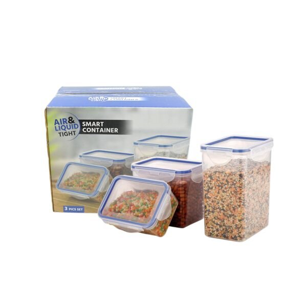 Classics Rectangular Plastic Airtight Food Storage Containers with Leak Proof Locking Lid Storage container set of 3 Pc( Approx Capacity 500ml,1000ml,1500ml, Transparent)