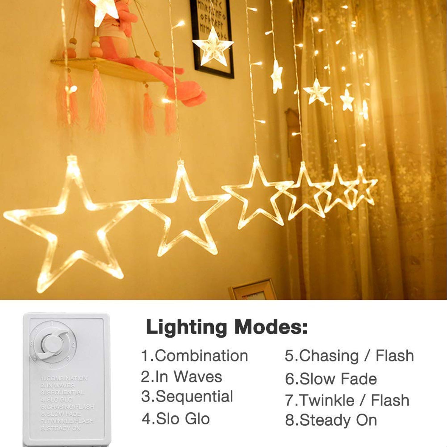 12 Stars Curtain String Lights, Window Curtain Lights with 8 Flashing Modes Decoration for Festivals-11 - Shivani Jaswal 12 Stars Curtain String Lights, Window Curtain Lights with 8 Flashing Modes Decoration for Festivals-11