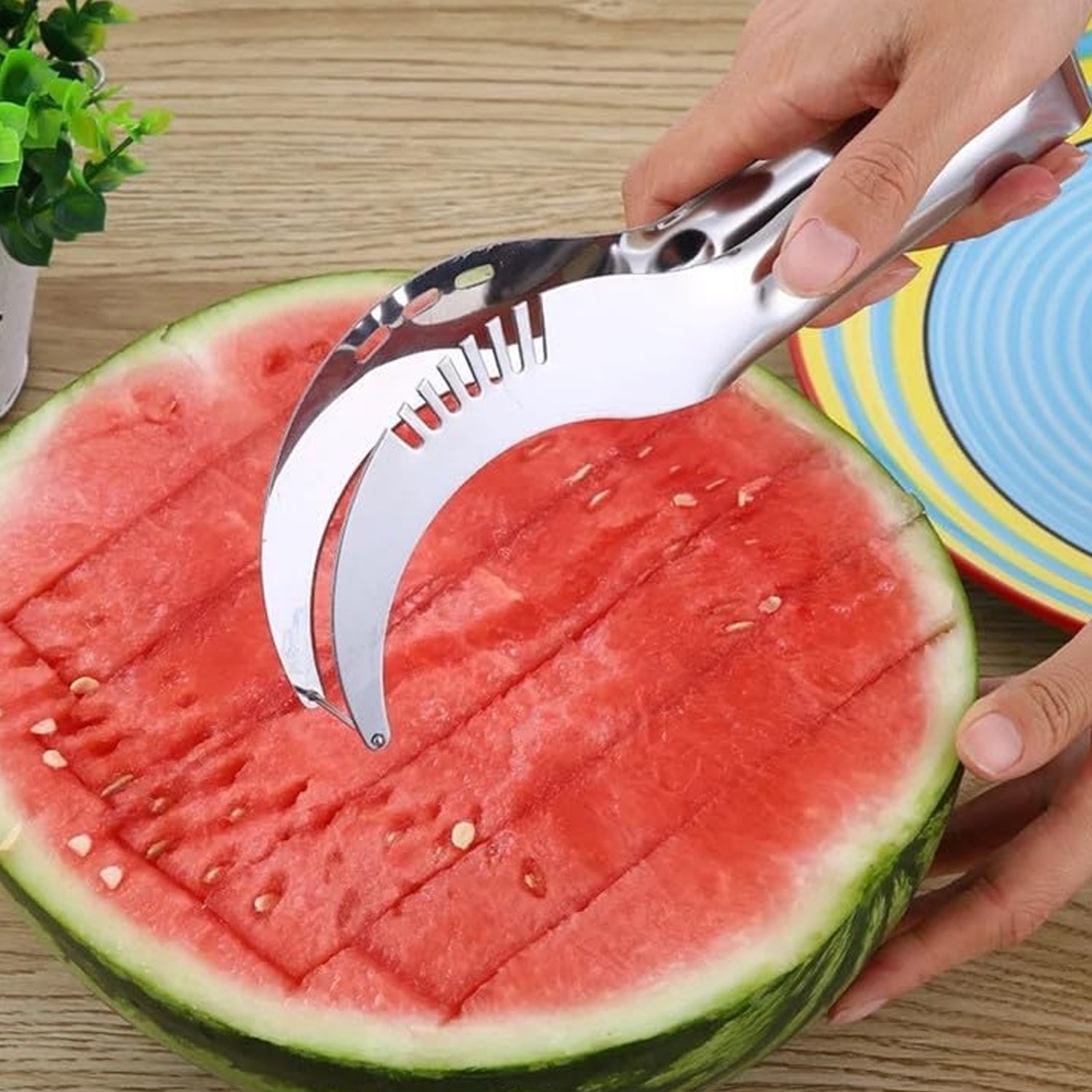 3in1 Stainless Steel Watermelon Cantaloupe Slicer Knife, Corer Fruit, Vegetable Tools Kitchen (1 Pc) - Shivani Jaswal 3in1 Stainless Steel Watermelon Cantaloupe Slicer Knife, Corer Fruit, Vegetable Tools Kitchen (1 Pc)