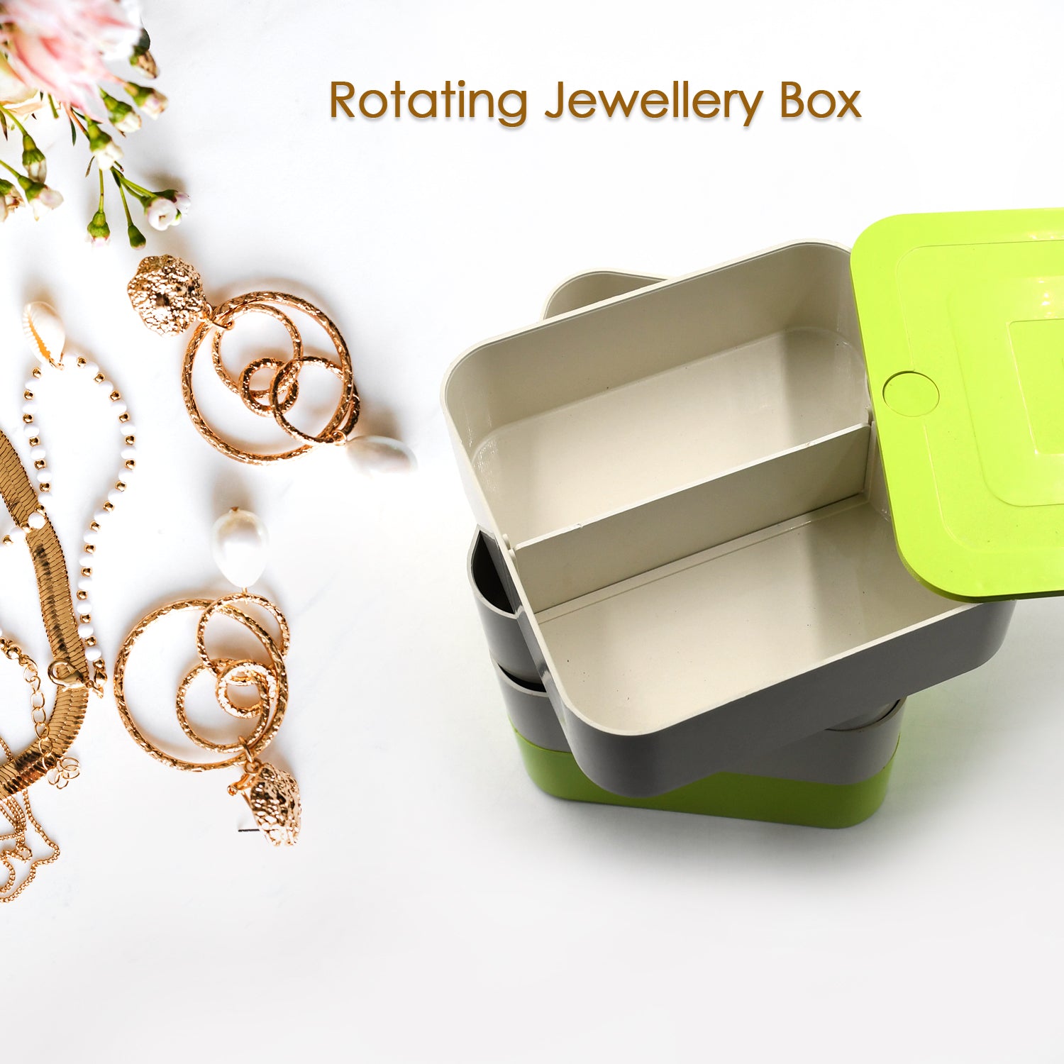 4 Layers Jewelry Box, 360 Degree Rotating Jewelry Box, Jewelry and Earring Organizer Box, Accessory Storage Box - Shivani Jaswal 4 Layers Jewelry Box, 360 Degree Rotating Jewelry Box, Jewelry and Earring Organizer Box, Accessory Storage Box