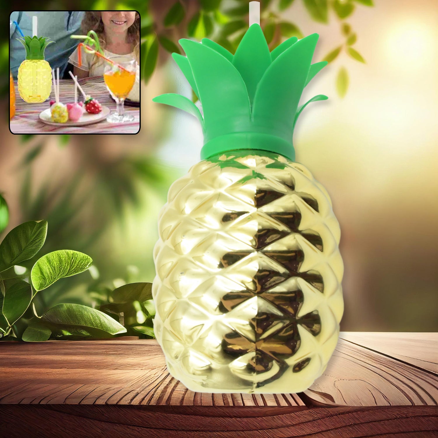 Plastic Pineapple Cups with Straw (1 Pc) - Party Favors, Hawaiian, Beach - Shivani Jaswal Plastic Pineapple Cups with Straw (1 Pc) - Party Favors, Hawaiian, Beach