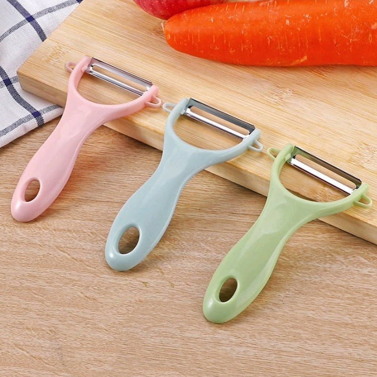 Plastic Kitchen Peeler - Green & Classic Stainless Steel 3-Piece Knife Set Combo - Shivani Jaswal Plastic Kitchen Peeler - Green & Classic Stainless Steel 3-Piece Knife Set Combo
