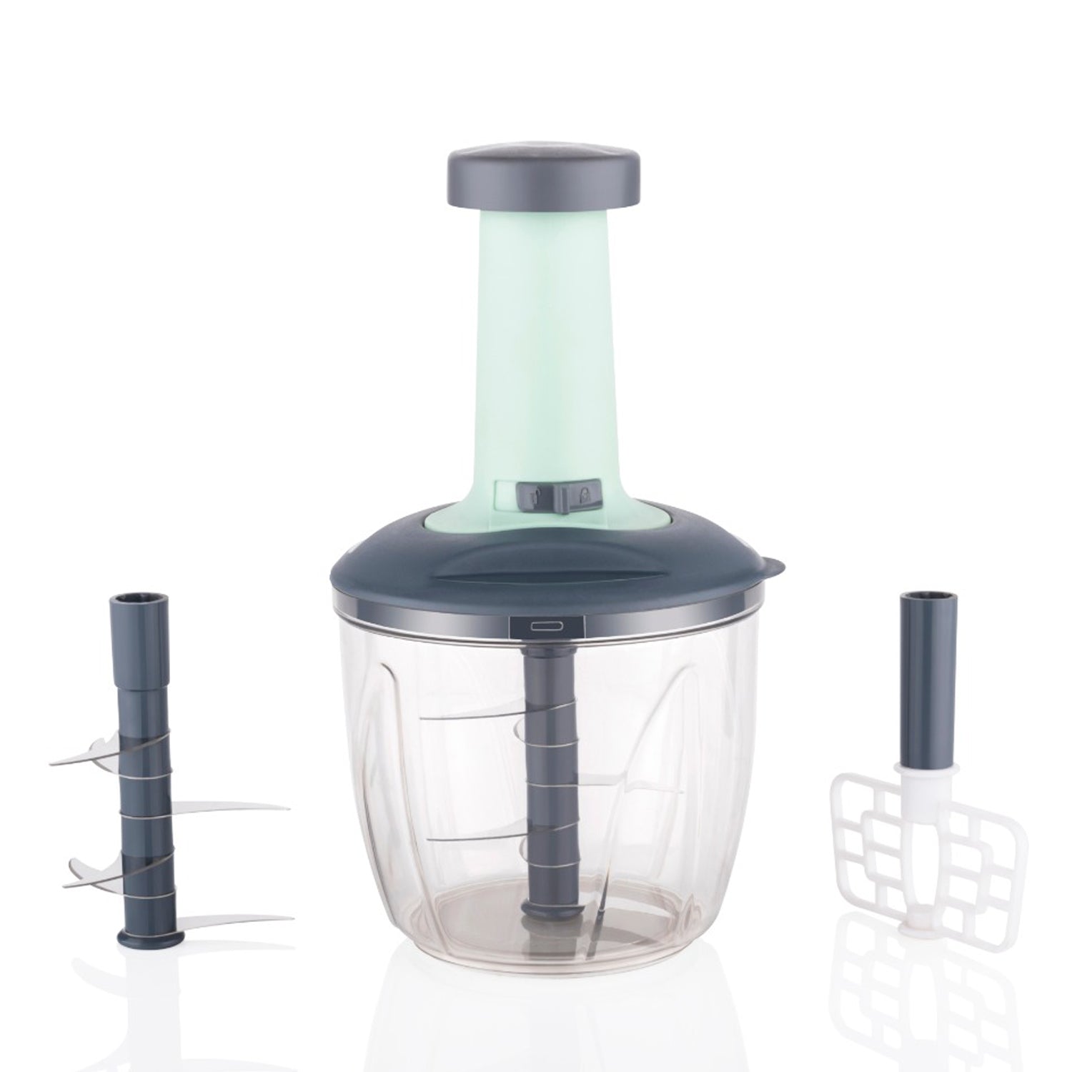 1100 ml 2 in 1 Push up Chopper with affixed with 6 Sharp Blade | Vegetable and Fruit Cutter with Easy Push and chop Button - Shivani Jaswal 1100 ml 2 in 1 Push up Chopper with affixed with 6 Sharp Blade | Vegetable and Fruit Cutter with Easy Push and chop Button