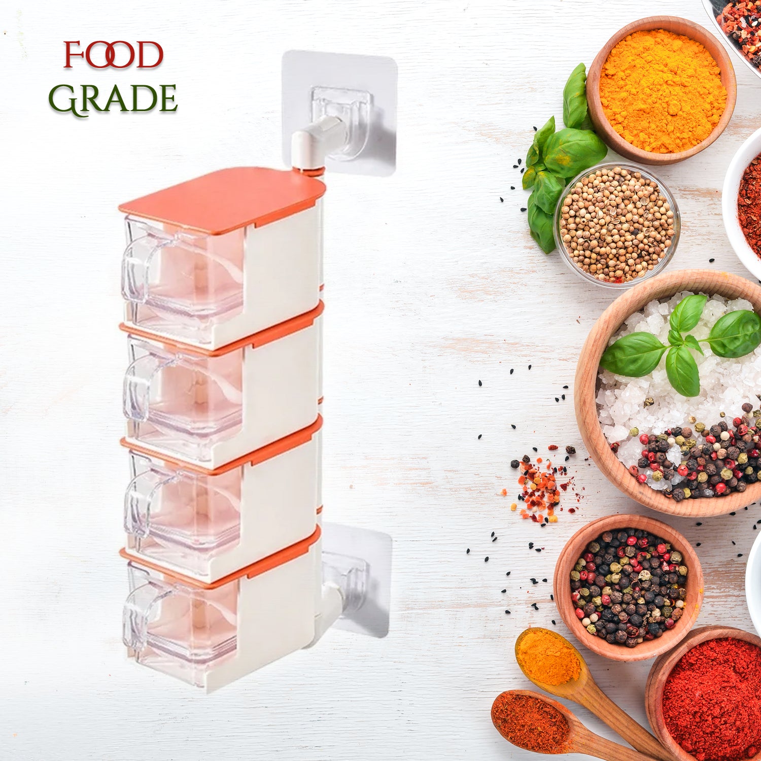 4 Layer Creative Adhesive Wall Hanging Rotary Seasoning Box Condiment Storage Container Kitchen with Spoon Pepper Sugar Spice Jar Rack Food - Shivani Jaswal 4 Layer Creative Adhesive Wall Hanging Rotary Seasoning Box Condiment Storage Container Kitchen with Spoon Pepper Sugar Spice Jar Rack Food