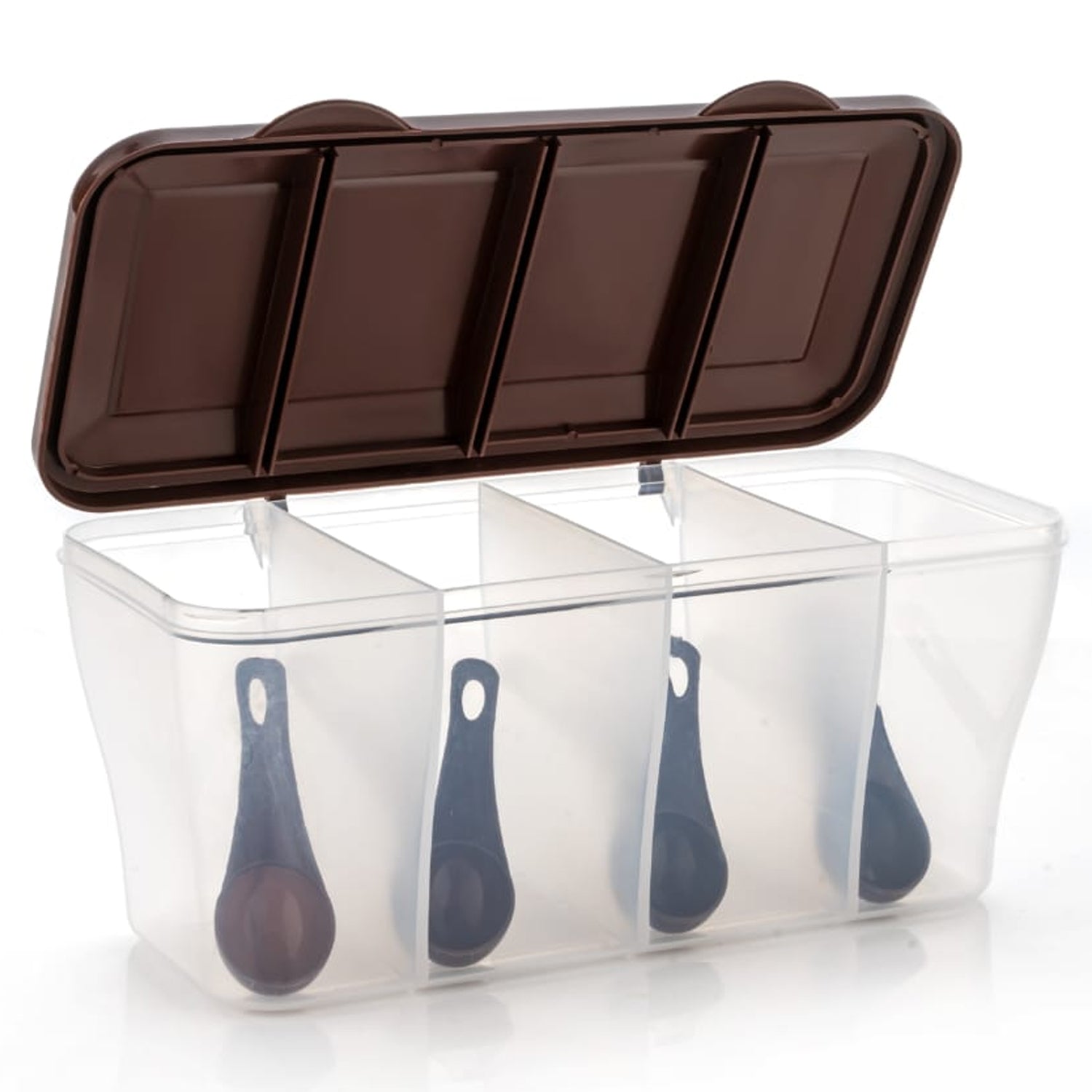 Kitchen Airtight 4-Section Storage Container / Pickle Jar with 4 Spoons (1 Pc / Mix Color) - Shivani Jaswal Kitchen Airtight 4-Section Storage Container / Pickle Jar with 4 Spoons (1 Pc / Mix Color)