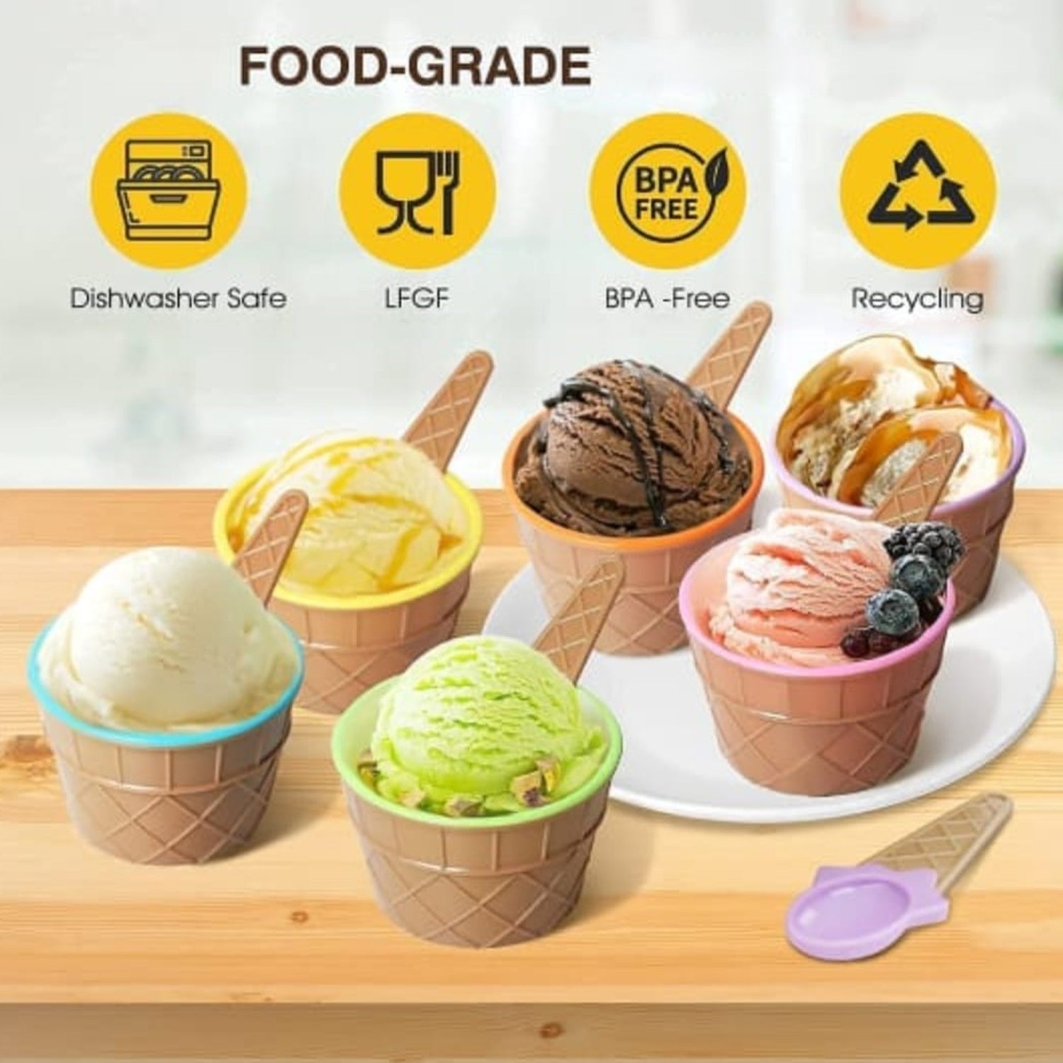 Premium Ice Cream Waffle Spoon Bowl Set (6-Piece , Color Box) - Shivani Jaswal Premium Ice Cream Waffle Spoon Bowl Set (6-Piece , Color Box)