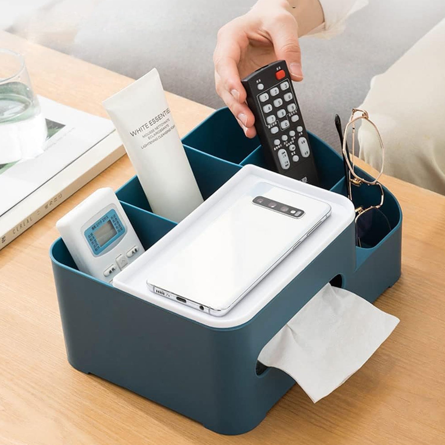 6-Compartment Desk Organizer – Multi-Function Storage for Tissue, Stationery, Remote & Mobile (Home/Office) - Shivani Jaswal 6-Compartment Desk Organizer – Multi-Function Storage for Tissue, Stationery, Remote & Mobile (Home/Office)