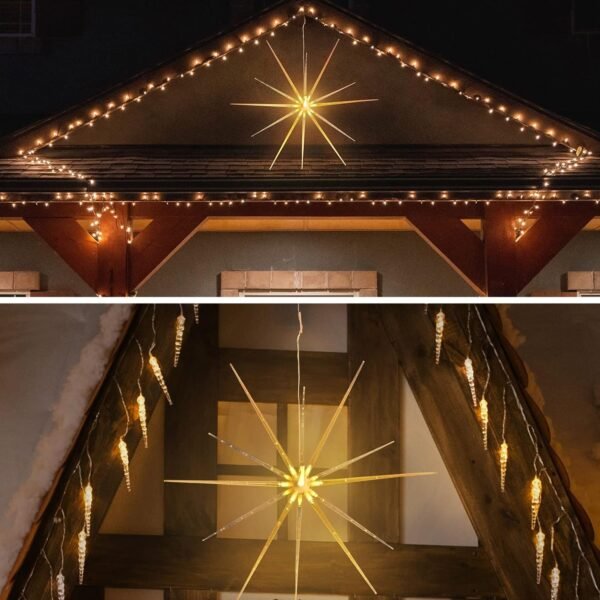 3D Gold Star Hanging Decoration Star, Acrylic Look  Hanging Luminous Star for Windows, Home, Garden Festive Embellishments for Holiday Parties Weddings Birthday Home Decoration (Small)