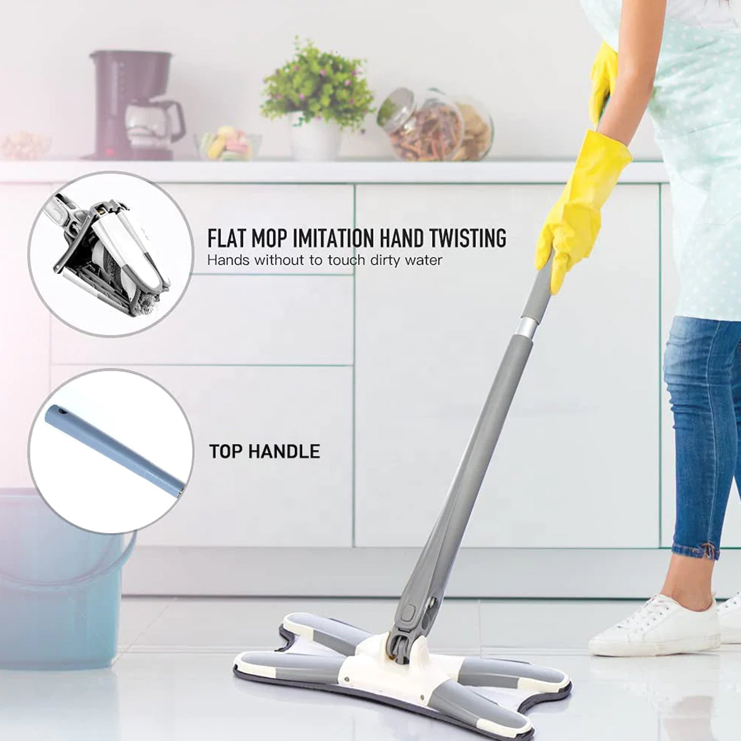 Adjustable 360° Flat Hand Mop: Floors, Walls, Ceilings (Easy Squeeze) - Shivani Jaswal Adjustable 360° Flat Hand Mop: Floors, Walls, Ceilings (Easy Squeeze)