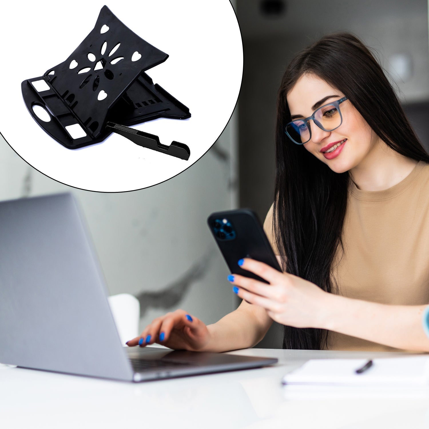 Adjustable Laptop Stand Patented Riser. With Portable Mobile Stand - Shivani Jaswal Adjustable Laptop Stand Patented Riser. With Portable Mobile Stand