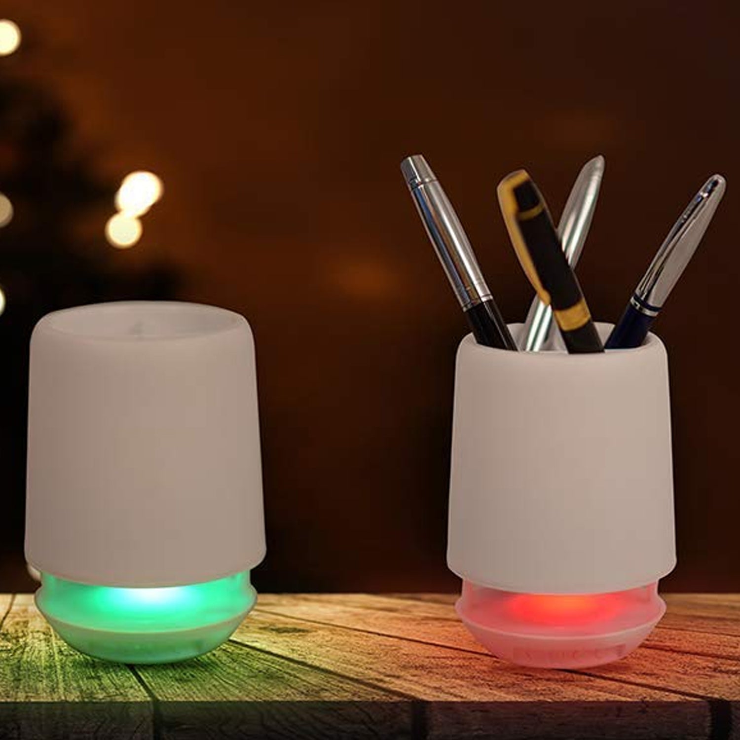Multifunctional 4-Compartment Pen Holder with 5W Bluetooth Speaker & Smart Color-Changing Desk Lamp - Shivani Jaswal Multifunctional 4-Compartment Pen Holder with 5W Bluetooth Speaker & Smart Color-Changing Desk Lamp