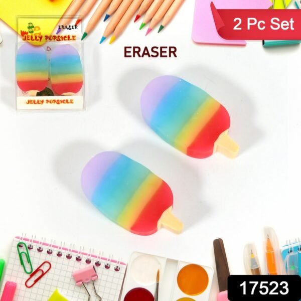 Jelly Popsicle Erasers â€“ Cute & Fancy Mini Erasers for Kids (2 Pc Set, Mix Design)