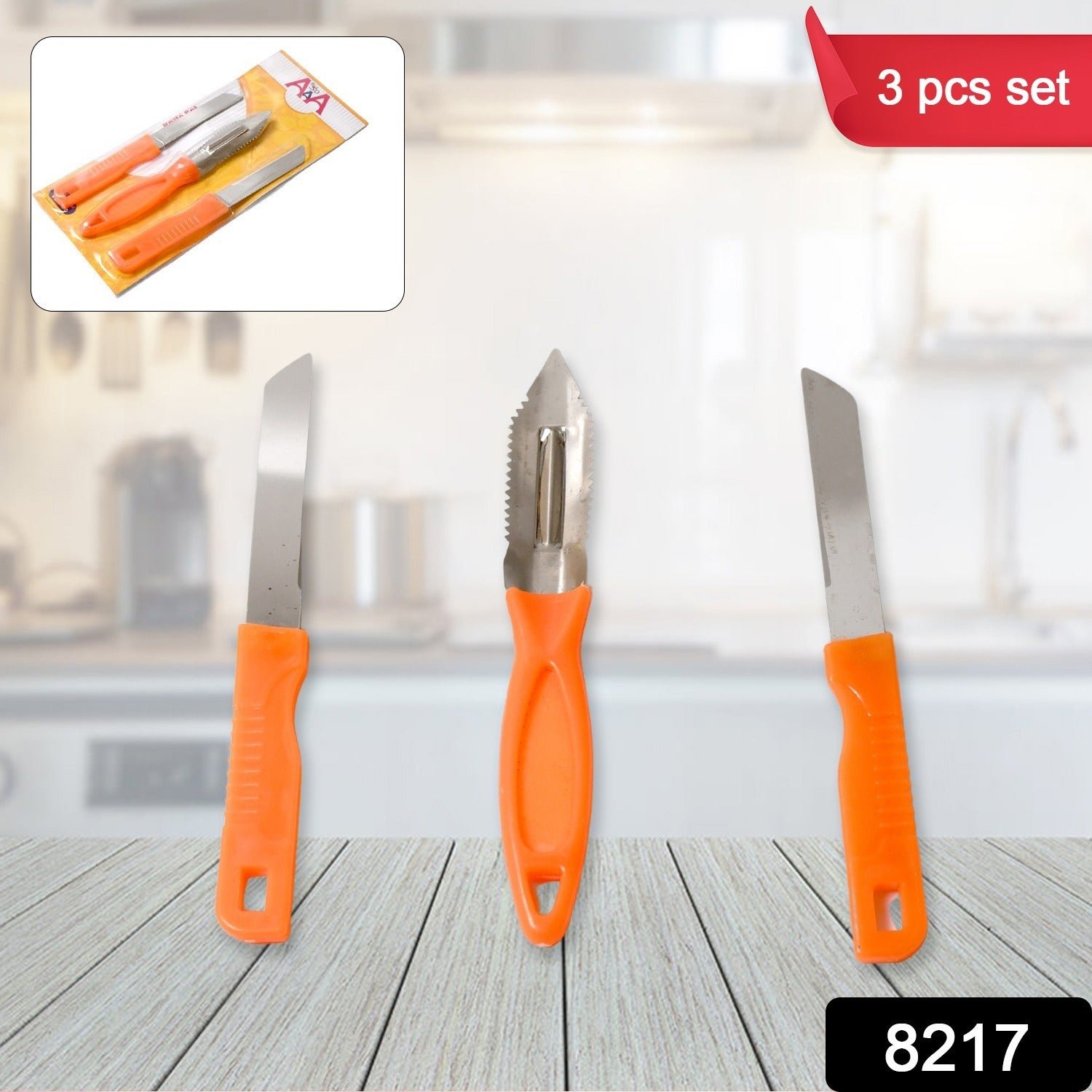 3in1 Multipurpose Stainless Steel Classic Kitchen Knife Set of 3 for Fruits and Vegetable Chopping / Cutting / Peeling, Kitchen Knife / Vegetable Peeler / Plain Knife - Shivani Jaswal 3in1 Multipurpose Stainless Steel Classic Kitchen Knife Set of 3 for Fruits and Vegetable Chopping / Cutting / Peeling, Kitchen Knife / Vegetable Peeler / Plain Knife