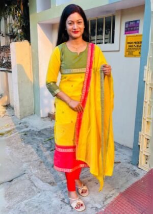 Yellow Kanchi Cotton Suit Set by Vastra Saili Designer