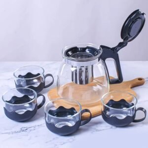 Flame Proof Glass Kettle & Cup Set With Strainer High Quality Kettle Set For Home & CafÃƒÂ© UseÃ‚Â  (4 Cup & 1 Kettle) (24 Pc MOQ)