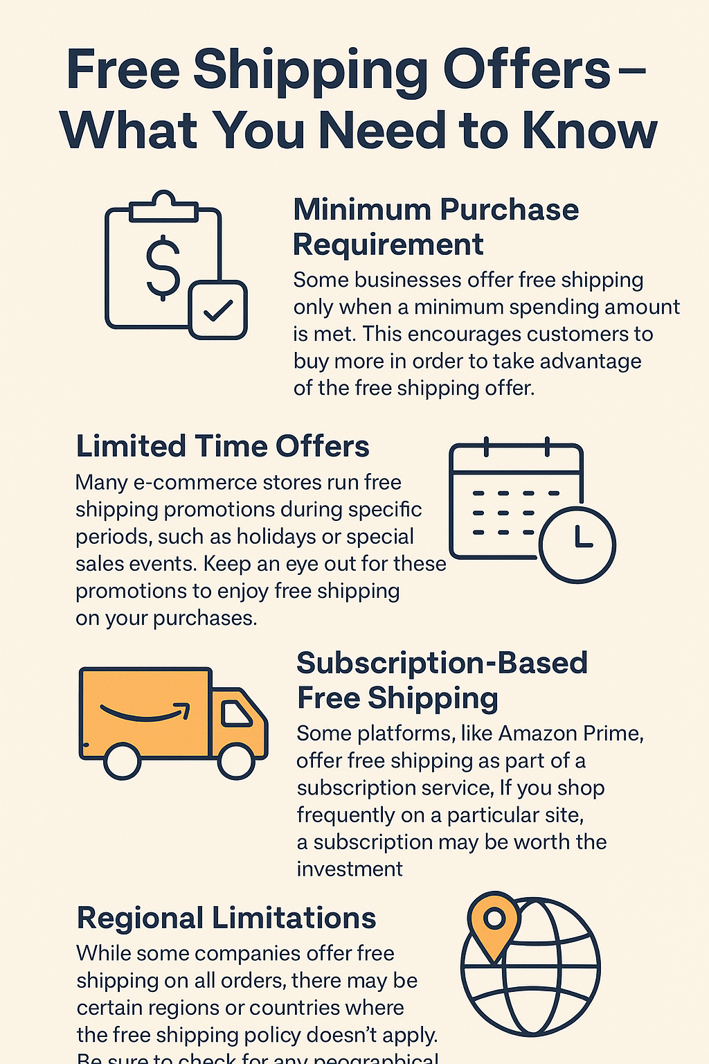 Free shipping offers - minimum purchase requirements, limited time promotions, subscription-based offers, and regional limitations"