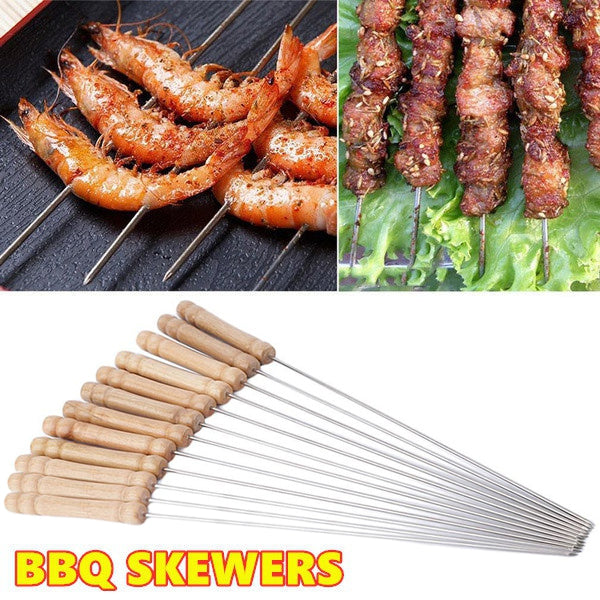 Barbecue Skewers for BBQ Tandoor and Gril with Wooden Handle - Pack of 12 - Shivani Jaswal Barbecue Skewers for BBQ Tandoor and Gril with Wooden Handle - Pack of 12