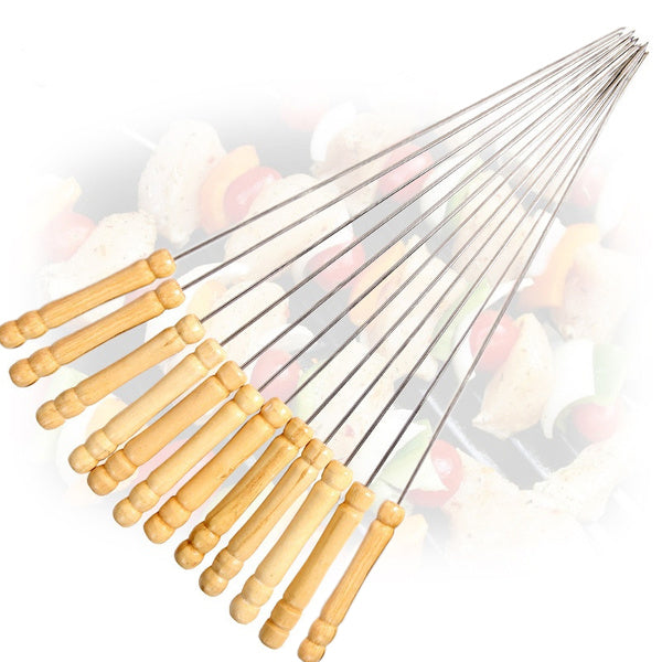 Barbecue Skewers for BBQ Tandoor and Gril with Wooden Handle - Pack of 12 - Shivani Jaswal Barbecue Skewers for BBQ Tandoor and Gril with Wooden Handle - Pack of 12