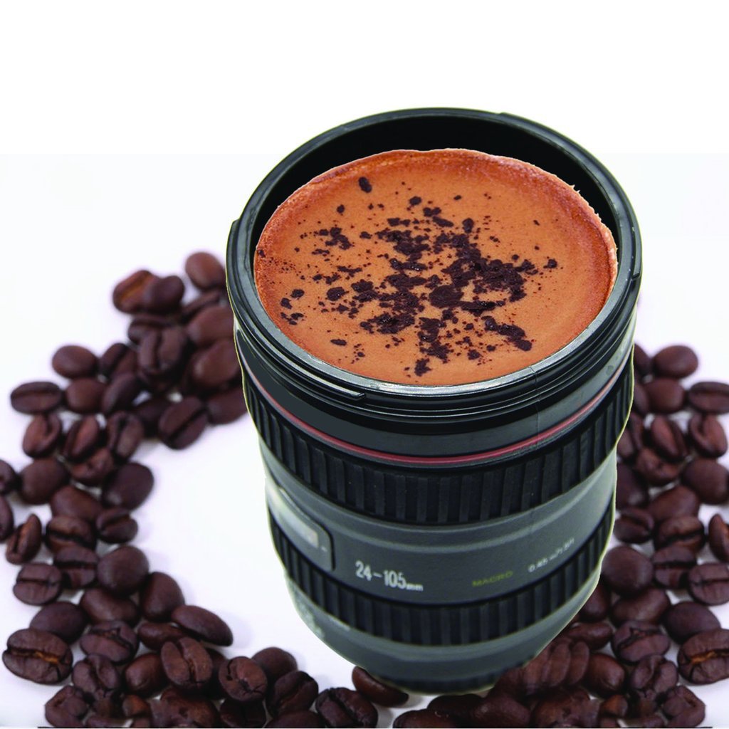 Camera Lens Shaped Coffee Mug Flask With Lid - Shivani Jaswal Camera Lens Shaped Coffee Mug Flask With Lid
