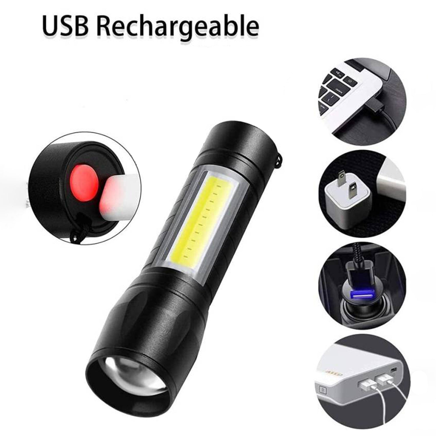 LED USB Rechargeable Mini Flashlight – Ultra-Bright Zoom & COB Side Lantern, Tactical Emergency Light - Shivani Jaswal LED USB Rechargeable Mini Flashlight – Ultra-Bright Zoom & COB Side Lantern, Tactical Emergency Light