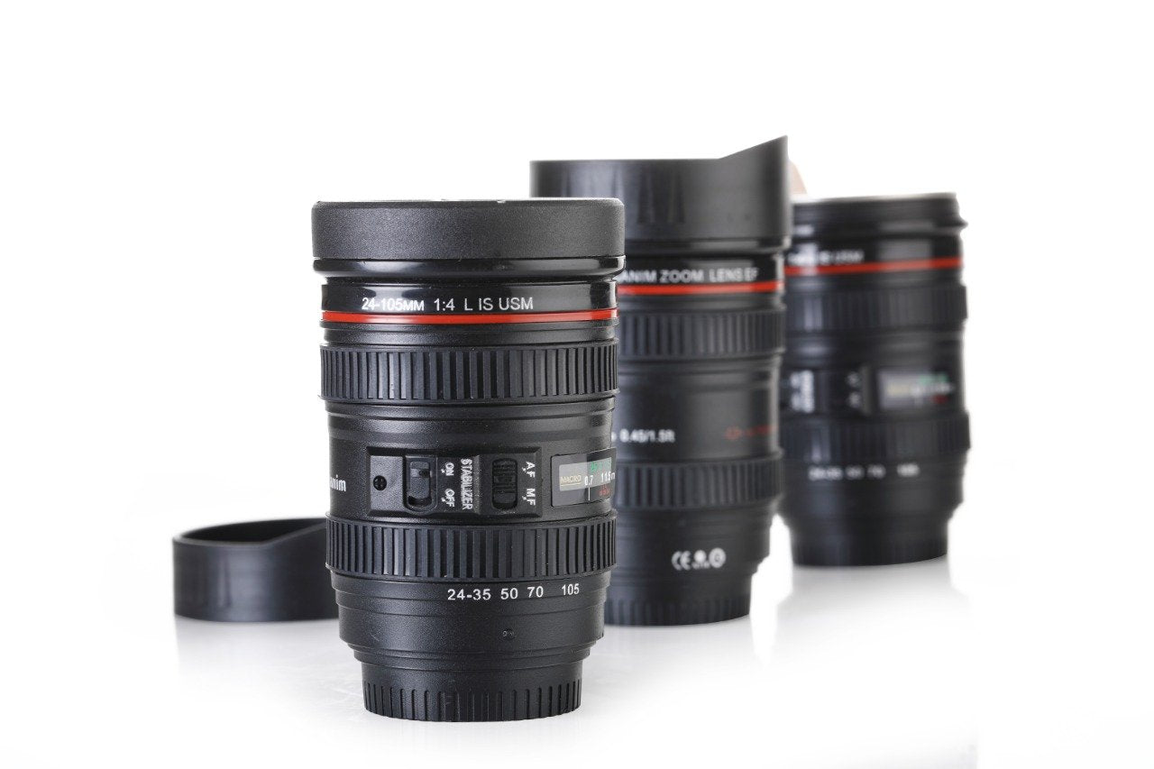 Camera Lens Shaped Coffee Mug Flask With Lid - Shivani Jaswal Camera Lens Shaped Coffee Mug Flask With Lid