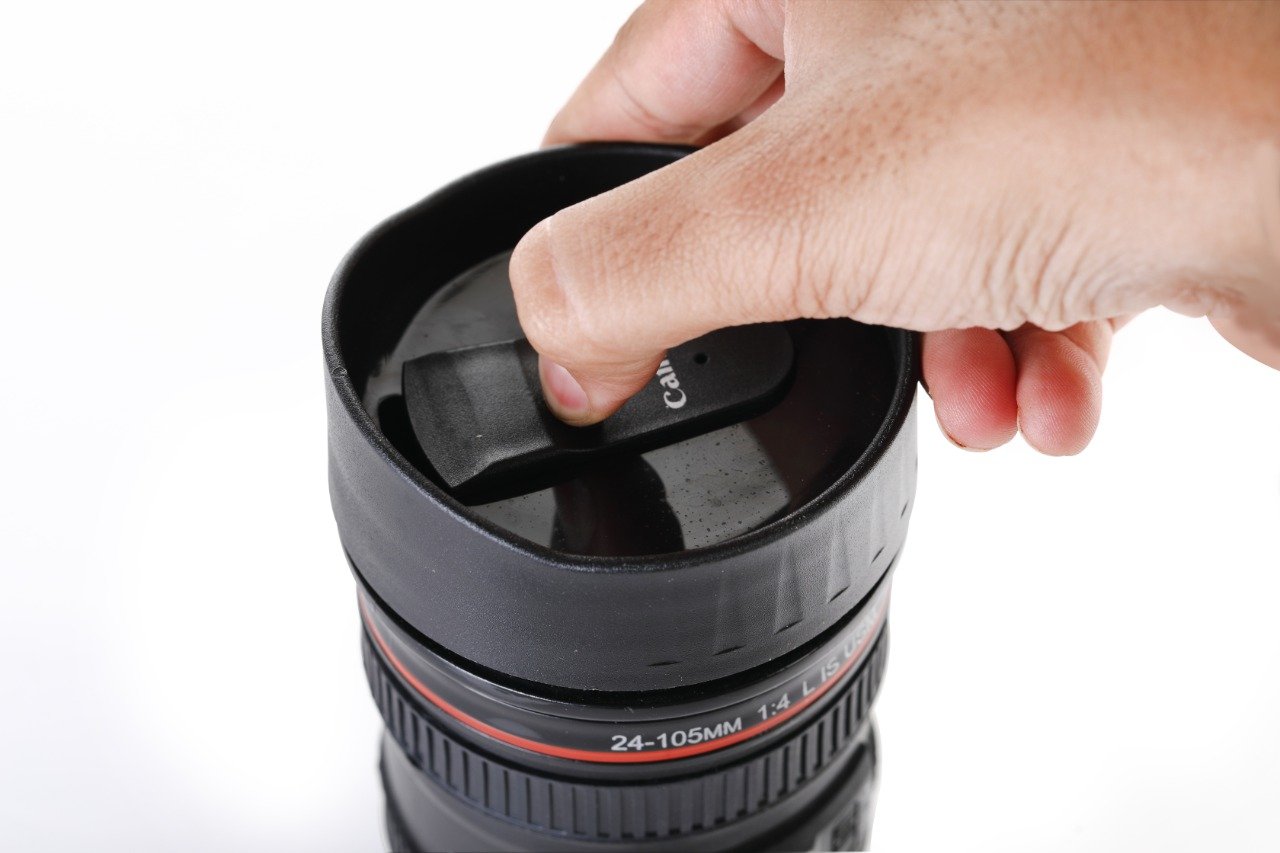 Camera Lens Shaped Coffee Mug Flask With Lid - Shivani Jaswal Camera Lens Shaped Coffee Mug Flask With Lid