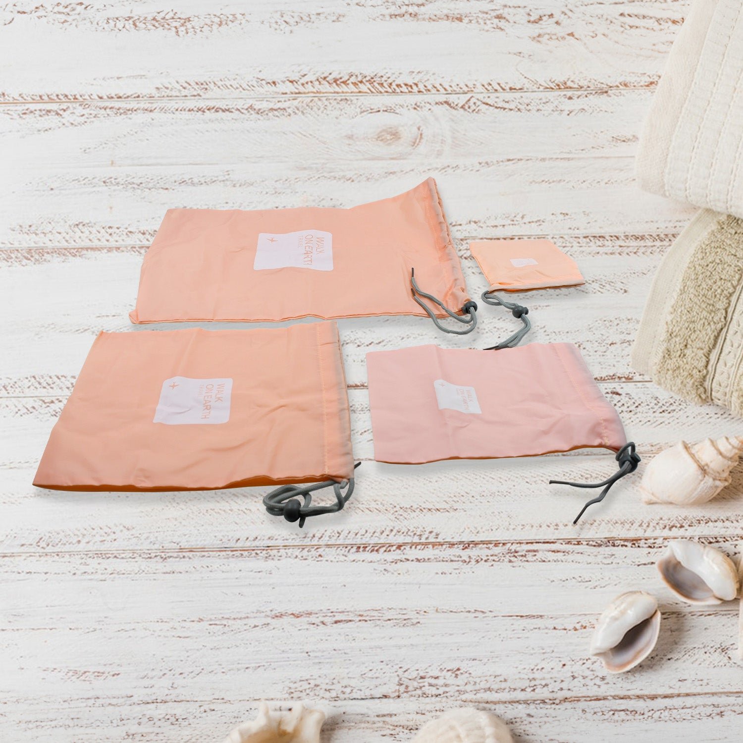 Travel Storage Bag Set – Waterproof Nylon Drawstring Organizers for Clothes & Shoes (4 Pc) - Shivani Jaswal Travel Storage Bag Set – Waterproof Nylon Drawstring Organizers for Clothes & Shoes (4 Pc)