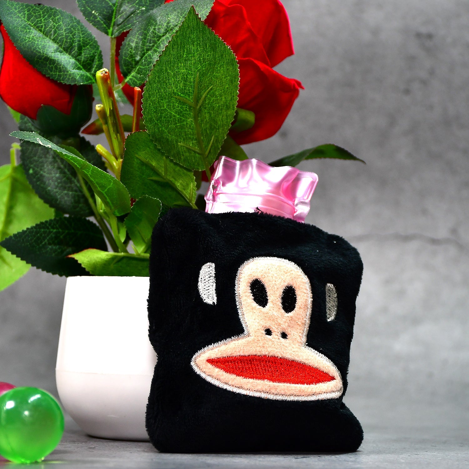 Black Monkey Small Hot Water Bag with Cover for Pain Relief - Shivani Jaswal Black Monkey Small Hot Water Bag with Cover for Pain Relief