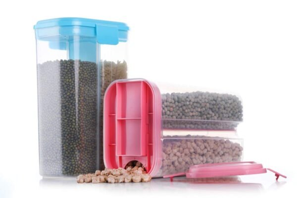 Plastic 2 Sections Air Tight Transparent Food Grain Cereal Storage Container (2 ltr)